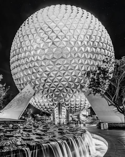 Epcot's Cosmic Jewel - Monochrome Spaceship Earth Print