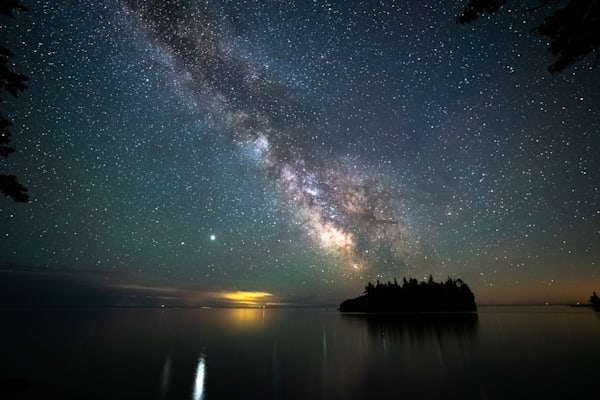 Jupiter and the Milky Way Over Ellingson Island Minnesota art by William Drew Photography