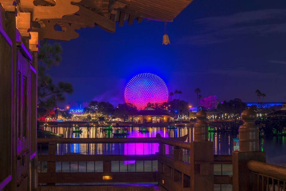 Spaceship Earth from Japan Pavilion at Night | Epcot World Showcase Art Print