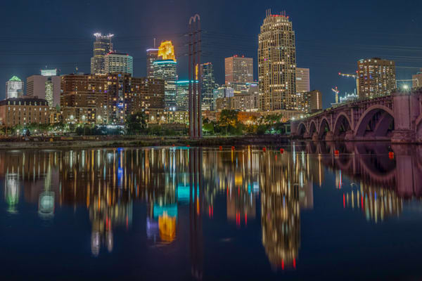 Reflections of Minneapolis Nighttime Cityscape Photography