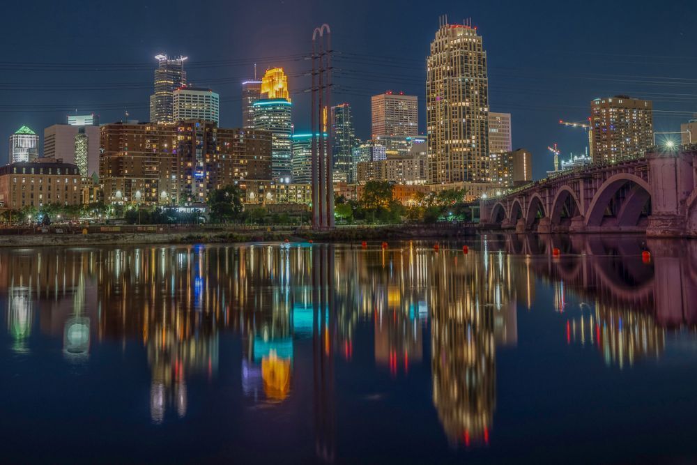 Reflections of Minneapolis Nighttime Cityscape Photography
