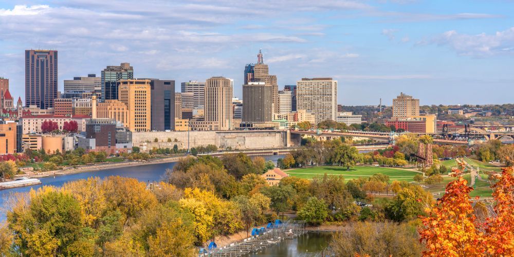 High Bridge Autumn – St. Paul Skyline Wall Art | Mississippi River View