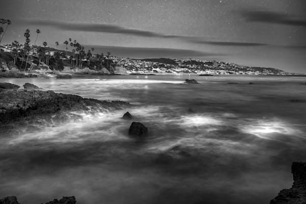 Laguna Beach At Night Black And White Photography Art | William Drew Photography