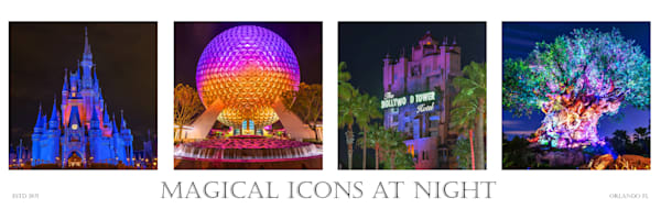 Magical Icons at Night - Walt Disney World Four Park Icons Wall Art by William Drew