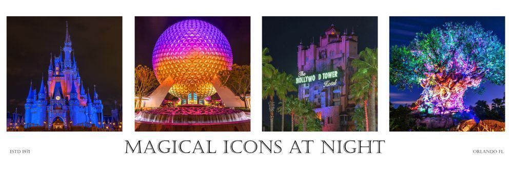 Magical Icons at Night - Walt Disney World Four Park Icons Wall Art by William Drew