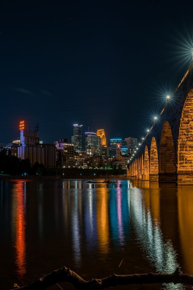 Minneapolis Skyline & Stone Arch Bridge | Night Print