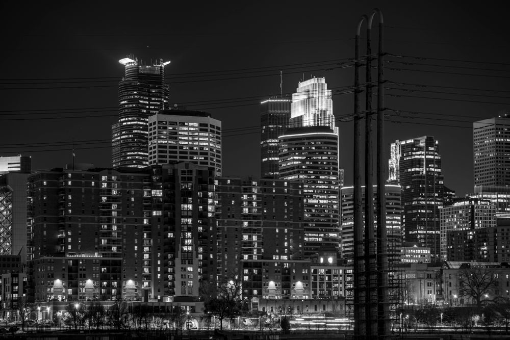 Black and White Minneapolis Skyline Wall Art | Modern Urban Photography
