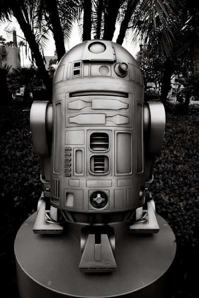 R2 D2 Golden Statue Black And White Photography Art | William Drew Photography