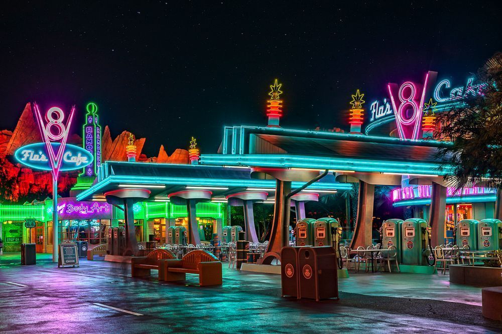 Retro Adventure at Flo's Café - Neon Diner Art Print