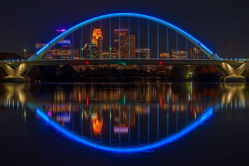 Lowry Avenue Bridge Minneapolis Night Photography Print — Mississippi River Reflection Fine Art | William Drew Photography