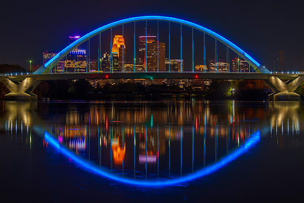 Lowry Avenue Bridge Minneapolis Night Photography Print — Mississippi River Reflection Fine Art | William Drew Photography