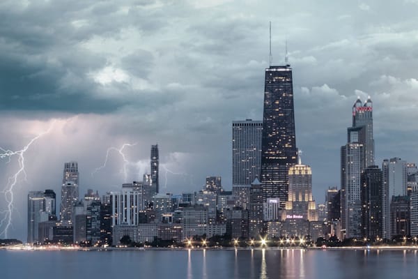 Stormy Chicago Skyline | Lightning Over Chicago Cityscape | Fine Art Print