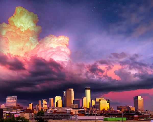 Sunset Storm Cloud and Skyline Minneapolis Art by William Drew Photography