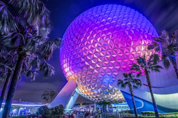 Epcot After Dark Wall Art | Spaceship Earth Night Photography Print