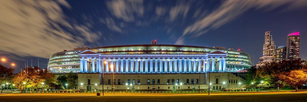 Soldier Field at Night Wall Art – Chicago Stadium Skyline Photography Print
