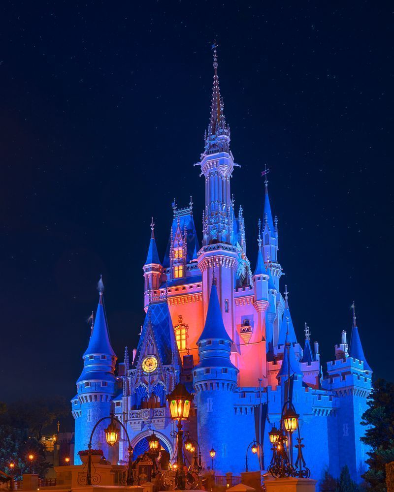 Cinderella Castle Night Wall Art - Pink & Blue Magic Kingdom Castle Photography Print