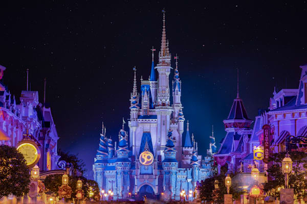 White and Blue Cinderella Castle Disney Art by William Drew Photography