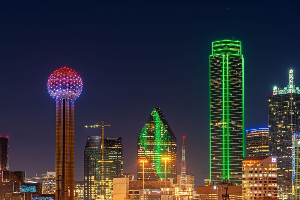 Illuminated Dallas Skyline Nightscape Photography