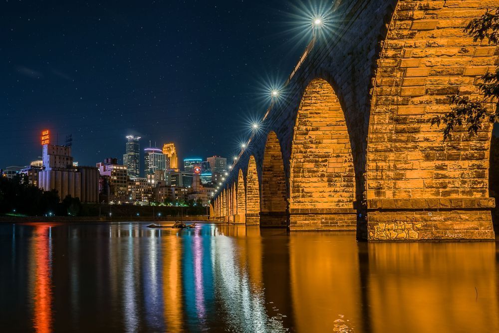 Stone Arch Bridge at Night — Minneapolis Fine Art Print