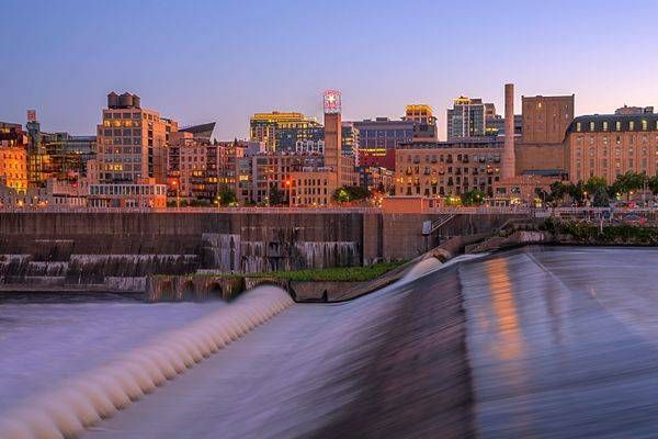 Urban Waterfall Scene in Minneapolis - Minneapolis Cityscape Photography