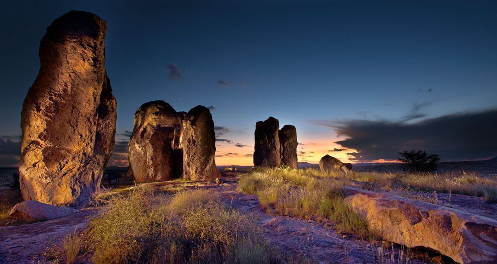 Light painted landscape of City of Rocks in New Mexico