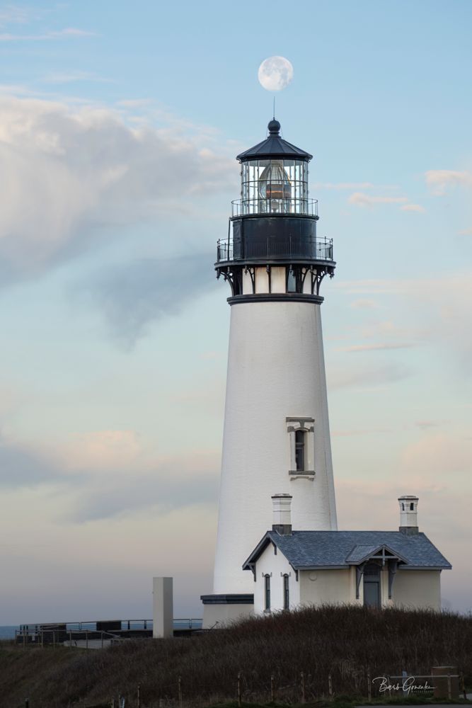 Yaquina Lighthouse Moon Topper Photography Art | Barb Gonzalez Photography