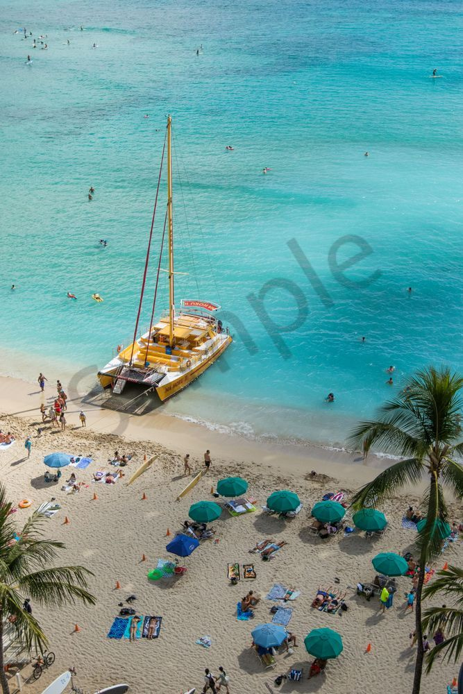 Waikiki Beach Catamaran photo for sale | Barb Gonzalez Photography