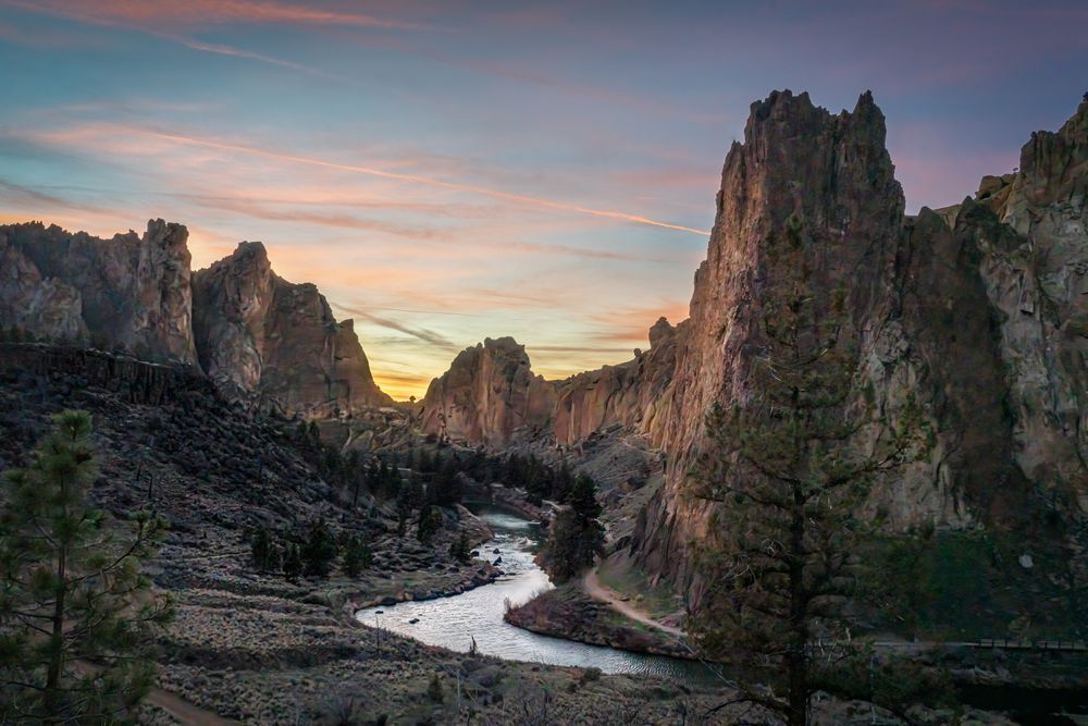 Stunning moody Smith Rock Sunset Photo