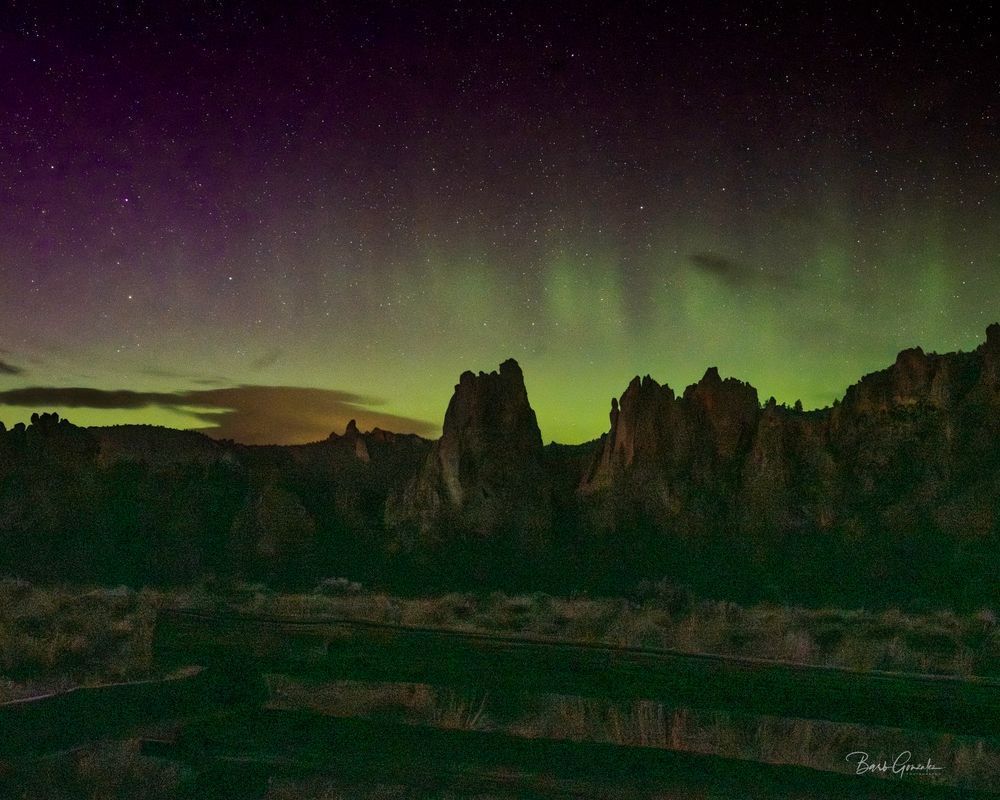 Aurora Green Over Smith Rock Photography Art | Barb Gonzalez Photography