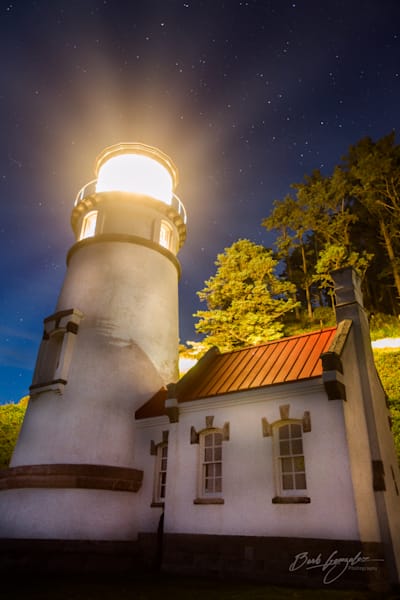 Heceta Head Lighthouse Night Lightbeams Photo for Sale by Barb Gonzalez Photography