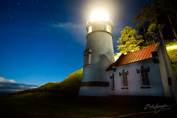 Heceta head lighthouse at night photo for sale by Barb Gonzalez Photography