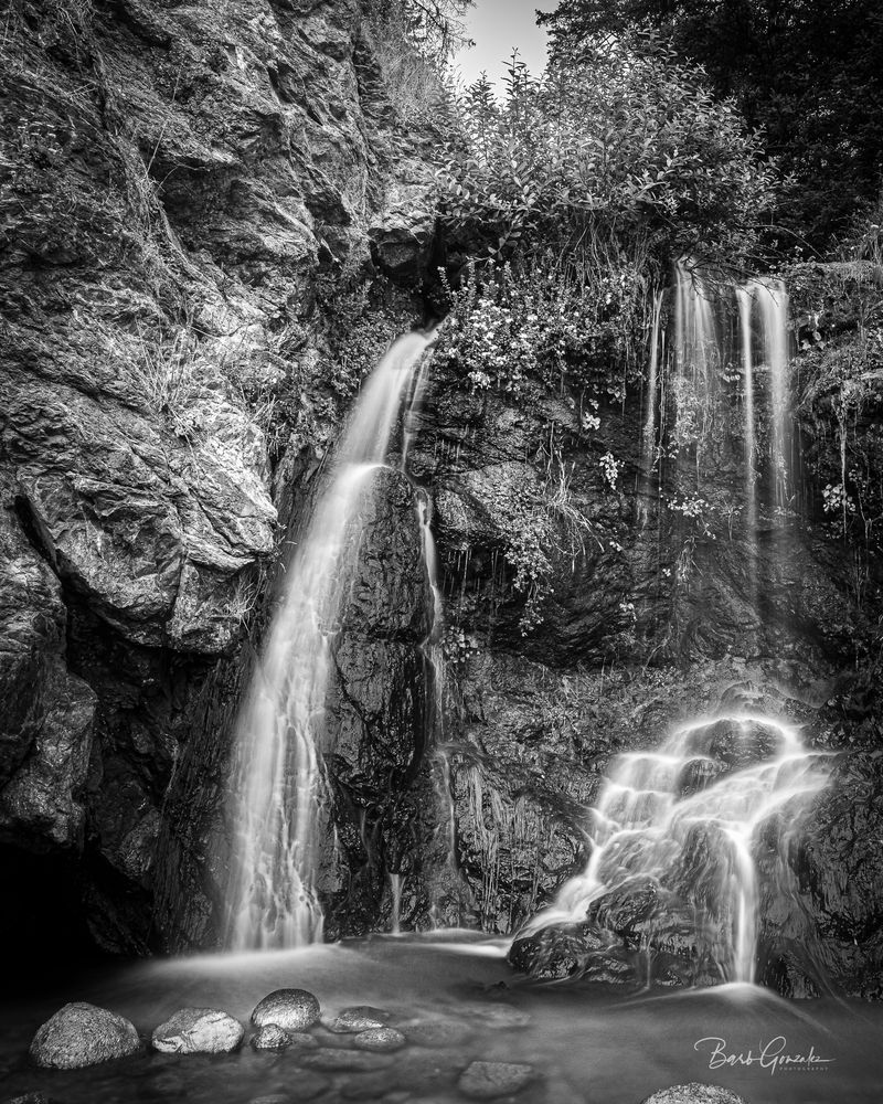 Secret Beach Waterfall   B/W Photography Art | Barb Gonzalez Photography