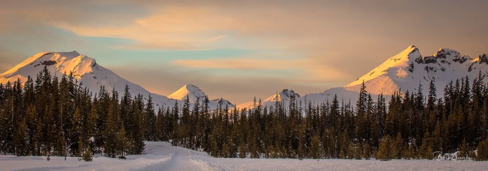 Snowy Cascades  Sunset Pano Wide Print Photography Art | Barb Gonzalez Photography