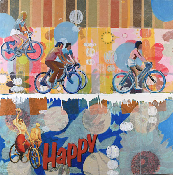 Long Way Around | Contemporary Cycling Collage Painting
