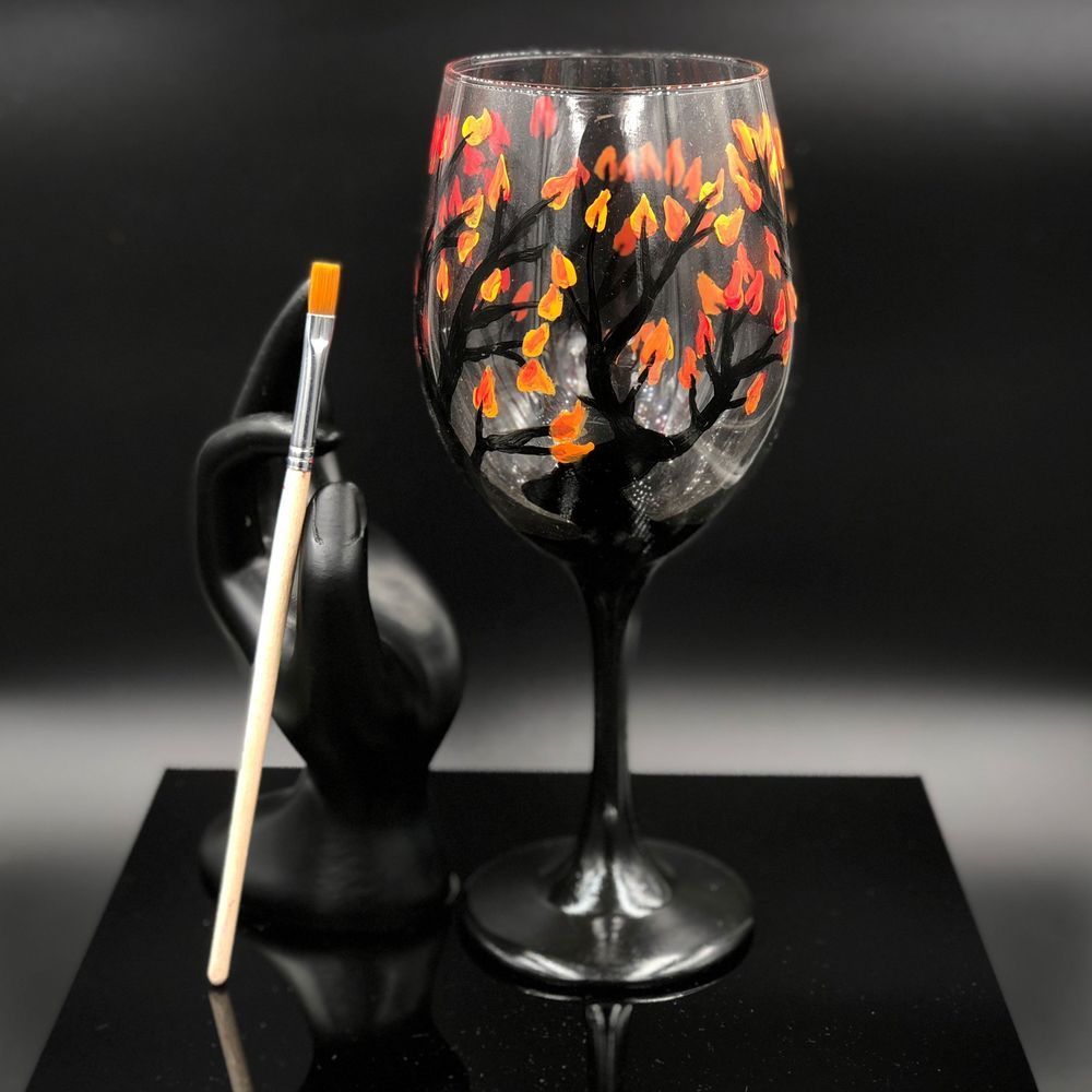 Beautiful Fall Tree Wine Glass design, the perfect Fall themed wine glass  for the holidays.