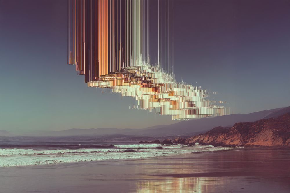 Signal Tide Glitch Seascape Wall Art