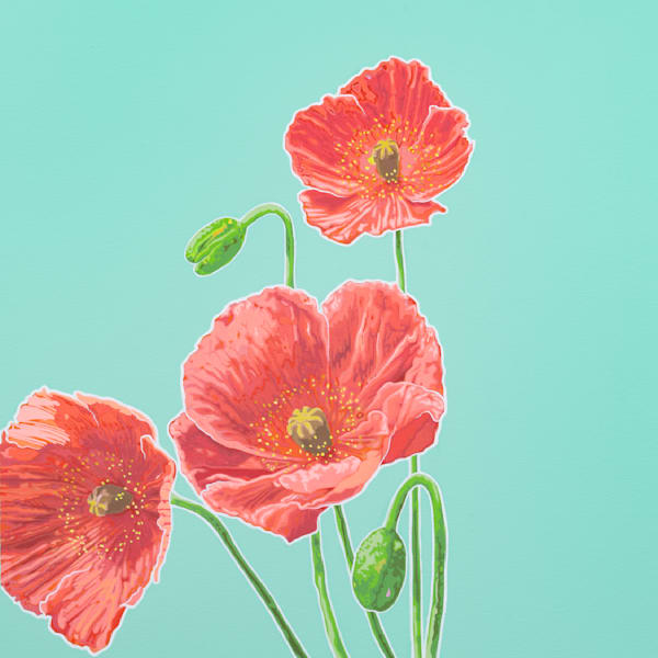 Poppies Teal Ii Art | Joseph Jackino