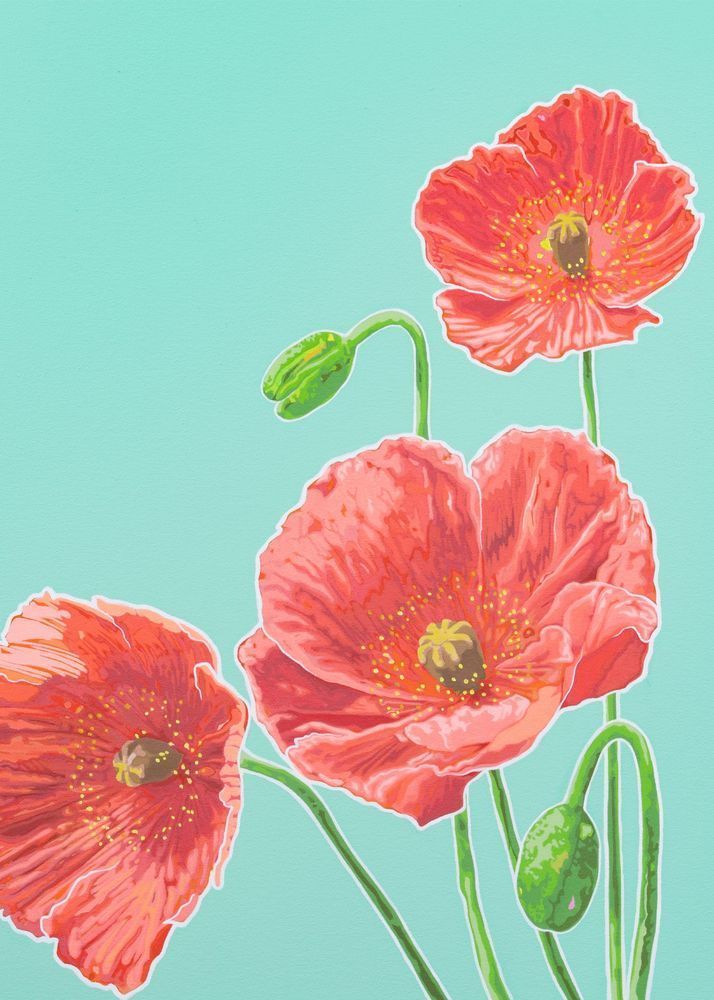 Poppies Teal Ii Card Art | Joseph Jackino
