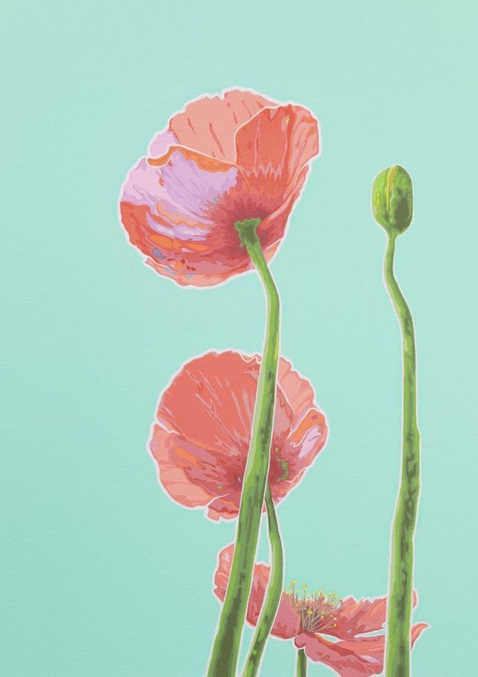 Poppies Teal I Card Art | Joseph Jackino