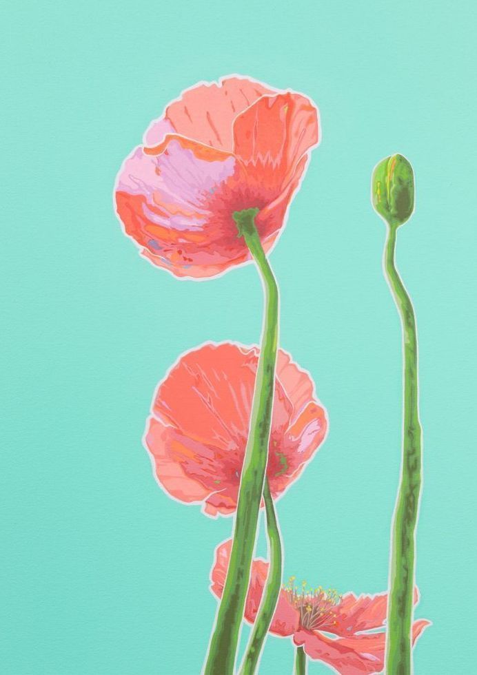 Poppies Teal I Card Art | Joseph Jackino