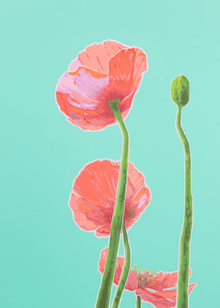 Poppies Teal I Card Art | Joseph Jackino