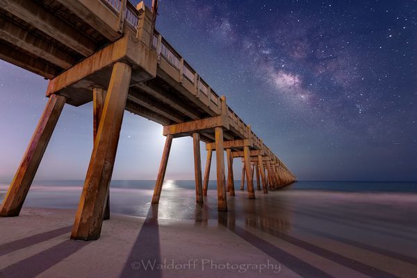 Fine Art Photo of the Milky Way over the Pensacola Beach Pier | Waldorff Photography