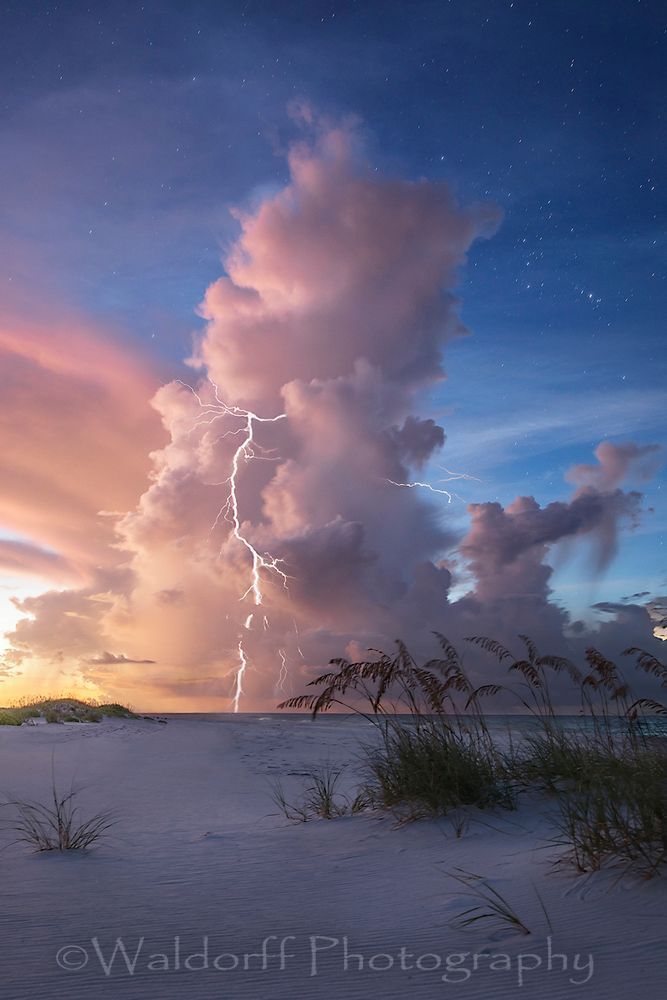 Towering storms building up over the Gulf of Mexico during beautiful morning twilight near Pensacola Beach, Florida | Fine Art Prints on Canvas, Paper, Metal, & More | Waldorff Photography