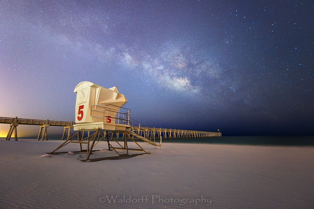 Fine Art Photo of the Milky Way over the Pensacola Beach Pier | Waldorff Photography