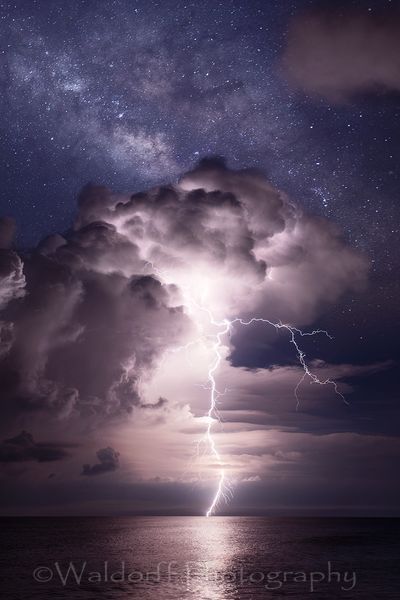 The Milky Way above a Lightning Storm on Navarre Beach Florida - Fine Art Prints on Canvas, Paper, Metal, & More | Waldorff Photography