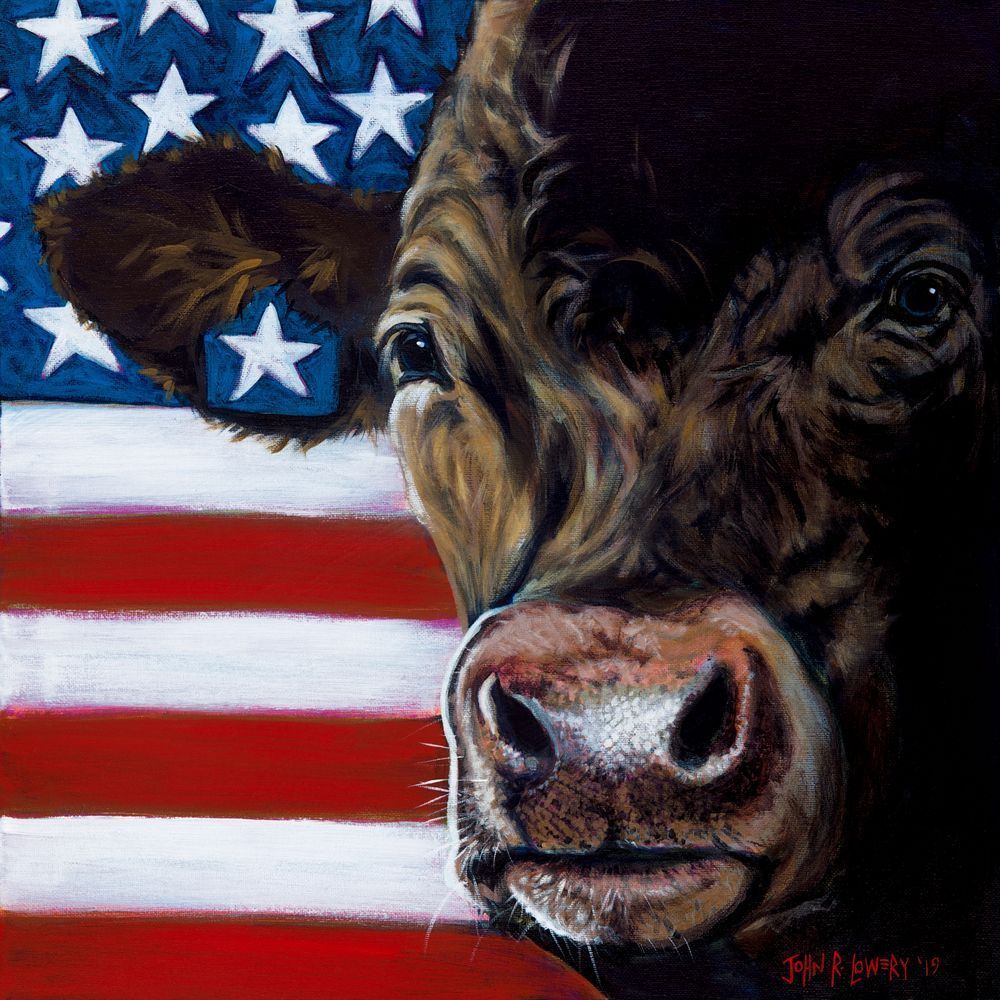 Cow and flag paintings by John R. Lowery, for purchase as art prints.