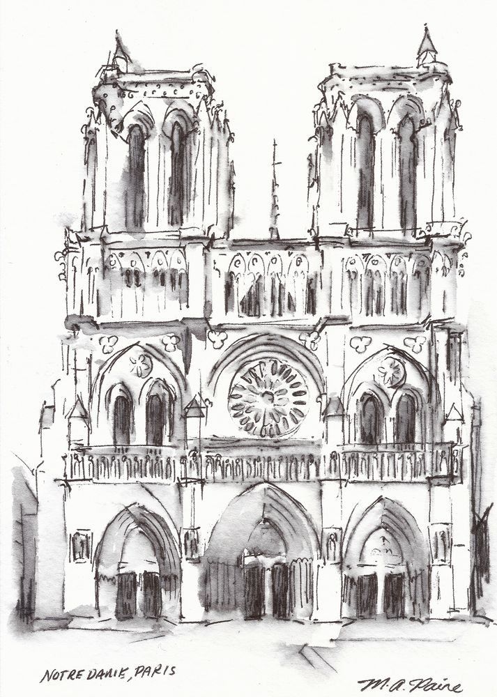 Notre Dame Cathedral Paris Original Drawing
