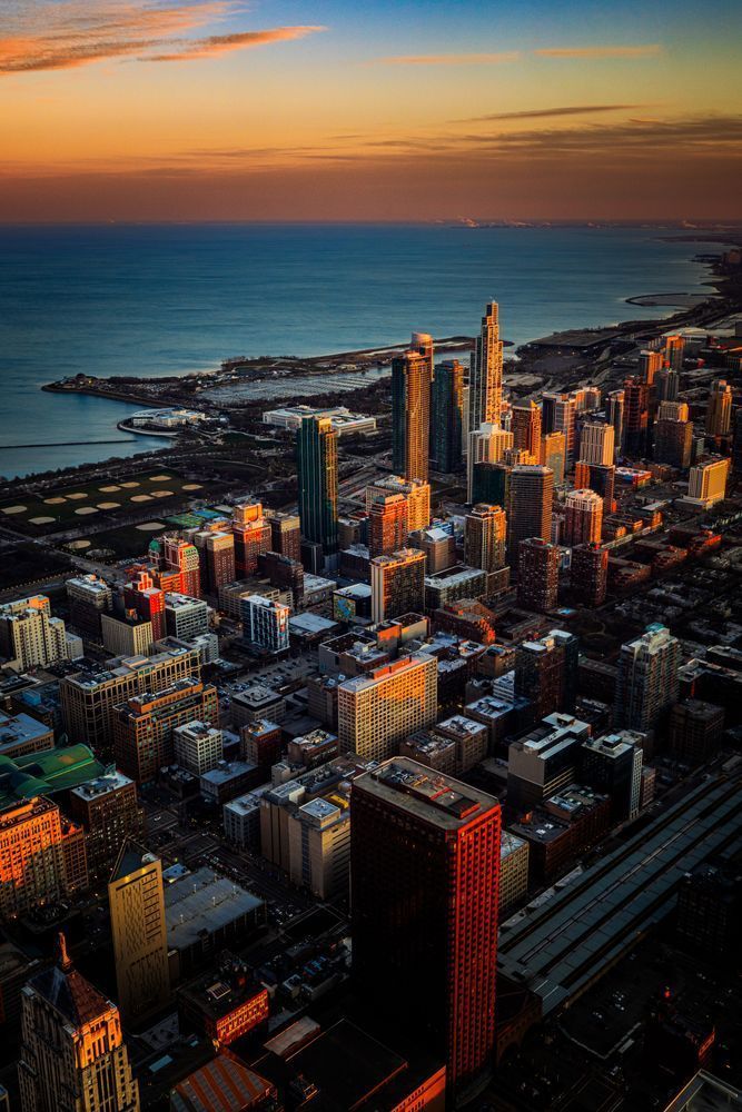 Aerial Chicago Sunset Photography Art | John Lazo Photography