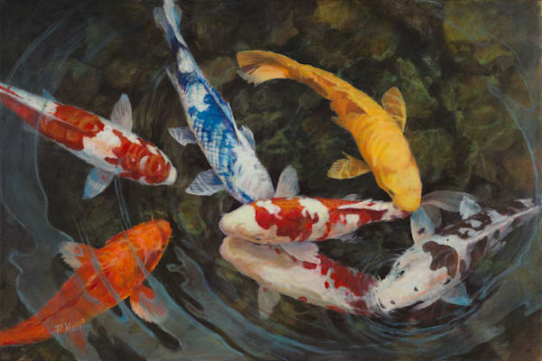 Art, Paintings, Fish, water, light, salmon, river