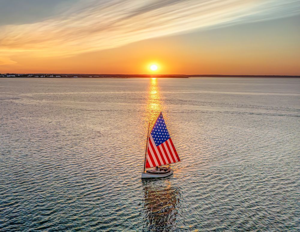 "Dolphin" Sunset Catboat Sail Art | Michael Blanchard Inspirational Photography - Crossroads Gallery